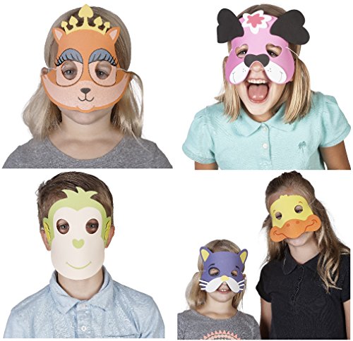 PREXTEX 50 Piece Assorted Foam Animal Face Mask for Kids - Masquerade Mask, Purim Masks, Halloween Masks, Dress-Up Party Favors | Farm Jungle Zoo Safari Animals Theme Birthday Decorations Kid Mask
