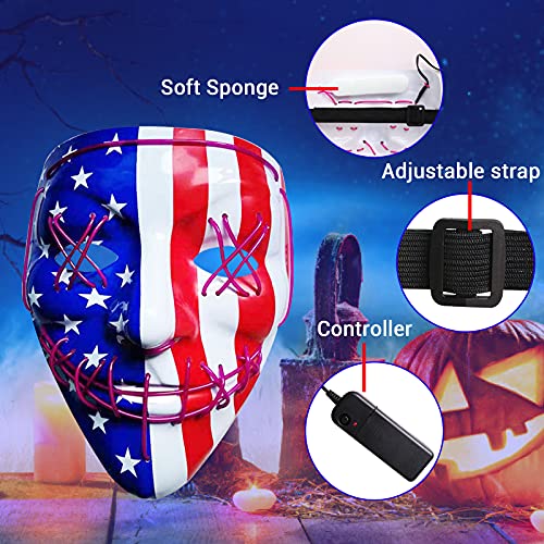 CVN Halloween Purge Mask, LED Light Up Scary Spooky Mask for Women Men Boys Girls Festival Costume Cosplay Party Masquerade Carnival (Purple)