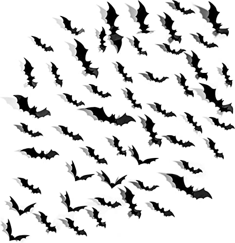 80 Pcs Halloween Bats Decorations,3 Styles 3D Removable Wall Sticker with 4 Sizes for Halloween Decor Party Favors Props Supplies Cemetery Decor