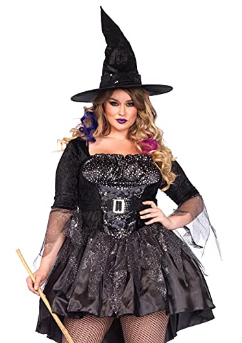 Leg Avenue Women's Plus Size 2 Piece Black Magic Mistress – Sexy High Low Dress with Witch Hat Halloween Costume Set, 3X/ 4X