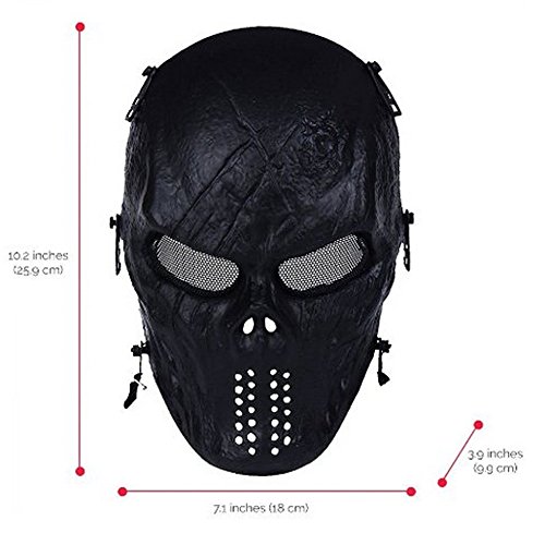 Airsoft Mask Full Face - Scary Skull Halloween Ghost Mask - Tactical Mask Skeleton with Metal Mesh Eye Protection - Horror Zombie Mask for BB Cs War Game Shooting Masquerade Cosplay Movie Props Party