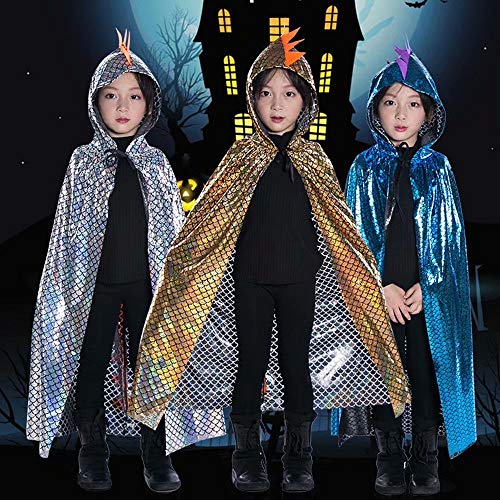 QIAONIUNIU Dinosaur Cape Dragon Hooded Cloak Halloween Costume Boy Girl Toddler Dress Up Clothes 3-8 Years Old Color Golden