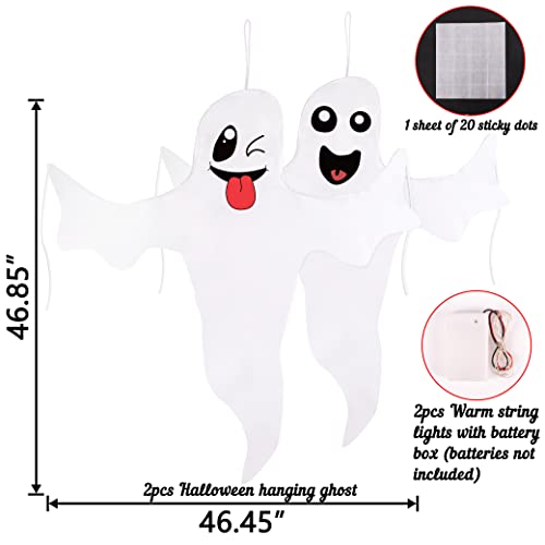 2PCS Geefuun Halloween Ghost Lighted Hanging Decoration Outdoor Decor - Hallowmas Tree Hugger Friendly Spooky Party Supplies (Batteries Not Included)