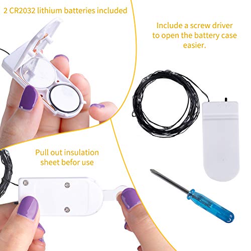 Halloween Purple Fairy String Lights: 12 Pack 7Ft 20 Led Battery Operated Firefly Lights on Black Wire Starry Moon Lights for DIY Party Bedroom Patio