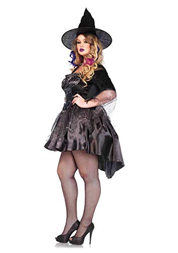 Leg Avenue Women's Plus Size 2 Piece Black Magic Mistress – Sexy High Low Dress with Witch Hat Halloween Costume Set, 3X/ 4X