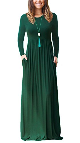 DEARCASE Maxi Dress for Women Dark Green XX-Large Maternity Crewneck Long Sleeves Wedding Guest A-line Casual Empire Waist Flowy Party Vintage Spring Fall Winter Dresses with Pocket