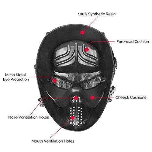Airsoft Mask Full Face - Scary Skull Halloween Ghost Mask - Tactical Mask Skeleton with Metal Mesh Eye Protection - Horror Zombie Mask for BB Cs War Game Shooting Masquerade Cosplay Movie Props Party