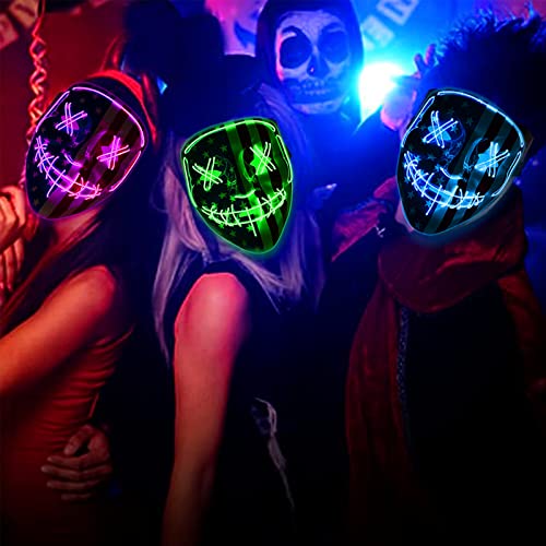 CVN Halloween Purge Mask, LED Light Up Scary Spooky Mask for Women Men Boys Girls Festival Costume Cosplay Party Masquerade Carnival (Purple)
