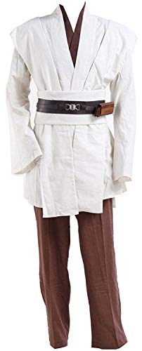 Rongxu Mens Tunic Robe Cosplay Costume Adult Tunic Hooded Robe Outfit Full Set Halloween Costume US Size (Medium, White (Full Set))