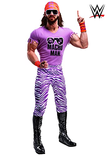 WWE Adult Macho Man Madness Costume Mens, Purple Tough Guy Wresting Halloween Outfit Large