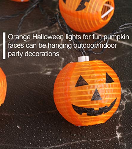 TIGOMOOV Halloween Lantern String Lights, Jack O Lanterns Pumpkin String Lights Plug in, 10 Orange Halloween Lanterns String Lights 9.83FT Connectable Indoor/Outdoor Halloween Decorations