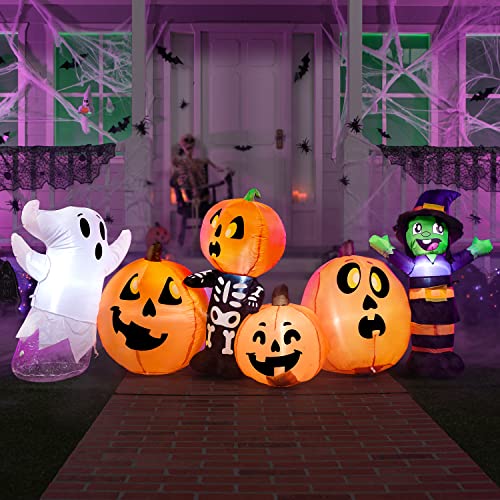 Joiedomi Halloween Inflatable 8 ft Long Three Halloween Characters and Pumpkin Patch Blow Up Inflatables with Build-in LEDs for Halloween Party Indoor, Outdoor Yard Lawn Garden Decorations