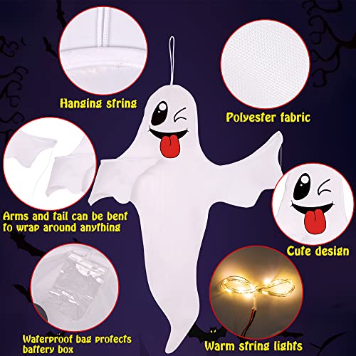 2PCS Geefuun Halloween Ghost Lighted Hanging Decoration Outdoor Decor - Hallowmas Tree Hugger Friendly Spooky Party Supplies (Batteries Not Included)
