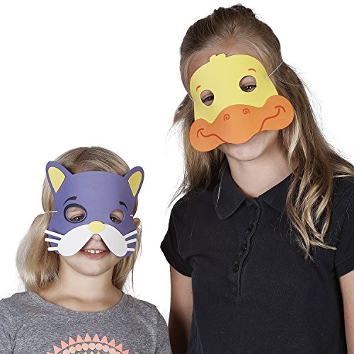 PREXTEX 50 Piece Assorted Foam Animal Face Mask for Kids - Masquerade Mask, Purim Masks, Halloween Masks, Dress-Up Party Favors | Farm Jungle Zoo Safari Animals Theme Birthday Decorations Kid Mask
