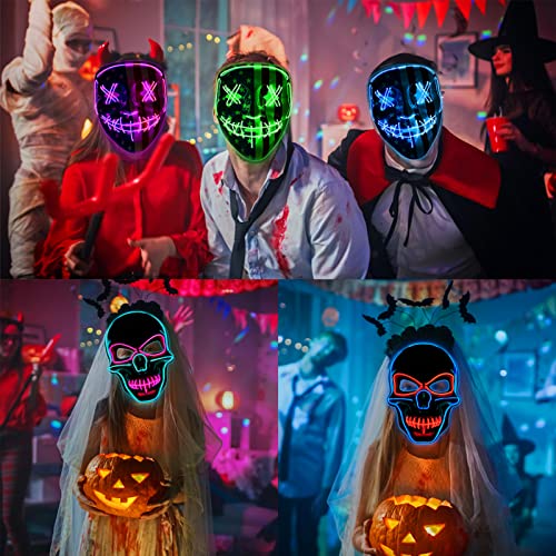 CVN Halloween Purge Mask, LED Light Up Scary Spooky Mask for Women Men Boys Girls Festival Costume Cosplay Party Masquerade Carnival (Purple)