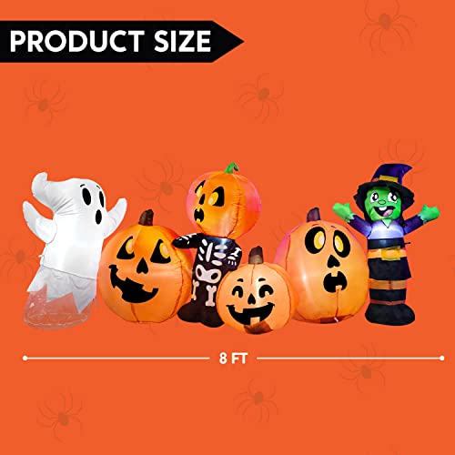 Joiedomi Halloween Inflatable 8 ft Long Three Halloween Characters and Pumpkin Patch Blow Up Inflatables with Build-in LEDs for Halloween Party Indoor, Outdoor Yard Lawn Garden Decorations