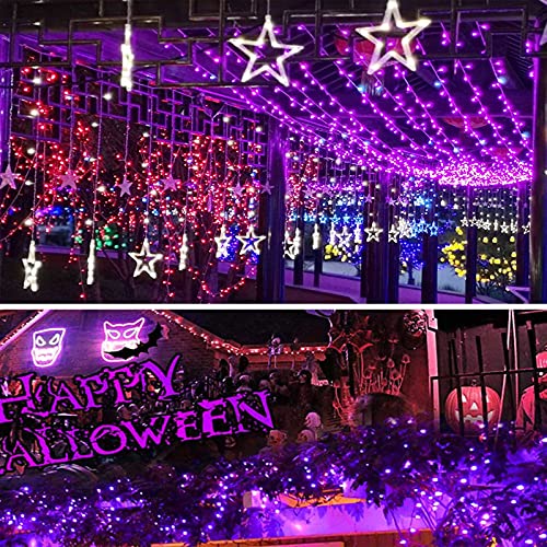SANJICHA Purple Extra-Long 66FT 200 LED Halloween Lights for Indoor/Outdoor, Super Bright 8 Lighting Modes Plug in String Lights for Halloween Decorations Bedroom Party Garden Patio Tree (Purple)