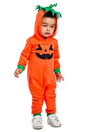 Tipsy Elves Cute Baby Orange Pumpkin Playsuit with Hood for Dress Up and Family Photos Size 6-12M