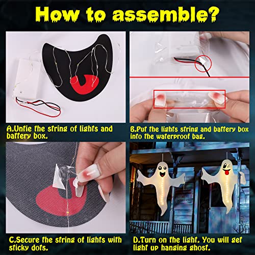 2PCS Geefuun Halloween Ghost Lighted Hanging Decoration Outdoor Decor - Hallowmas Tree Hugger Friendly Spooky Party Supplies (Batteries Not Included)