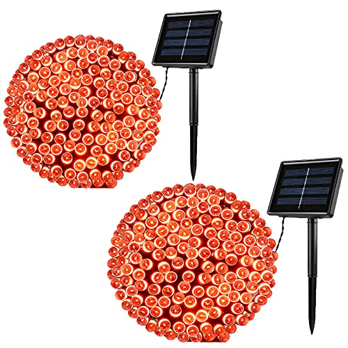 Lomotech Solar Halloween Lights, 2 Pack 72Ft 200 LED Orange Solar Lights with 8 Modes Waterproof Halloween Lights Outdoor for Garden, Patio, Fence, Balcony