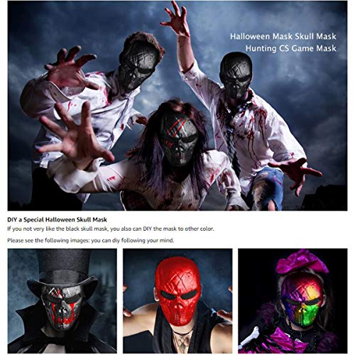 Airsoft Mask Full Face - Scary Skull Halloween Ghost Mask - Tactical Mask Skeleton with Metal Mesh Eye Protection - Horror Zombie Mask for BB Cs War Game Shooting Masquerade Cosplay Movie Props Party