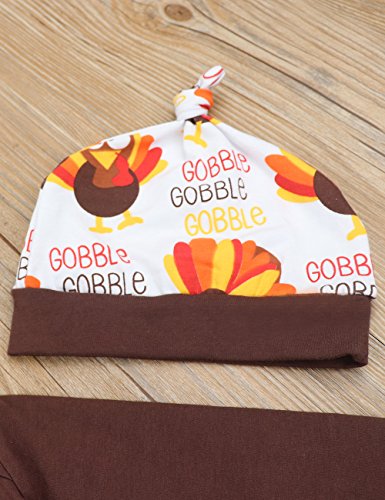oklady Baby Thanksgiving Outfit Newborn Boy Girl Letter Print Romper Turkey Print Pant With Hat Clothes set(3-6 Months)