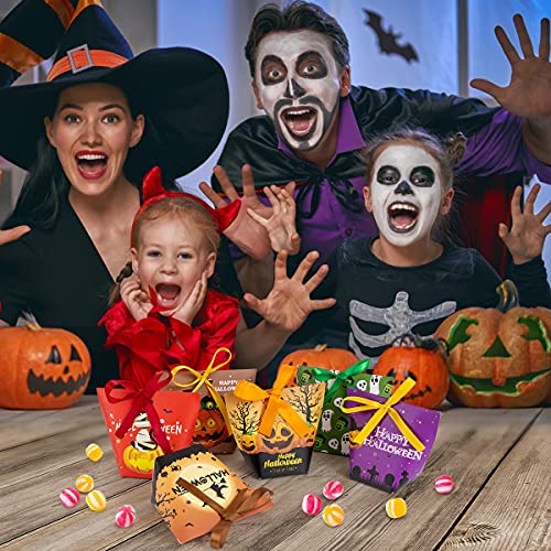 NILUTO 30 Pcs Hallween Candy Bags Treat Bags Paper with Ribbon Bags Trick or Treat Sweet Goodie Bags Halloween Treats Bags 6 Styles Halloween Goodies Bags