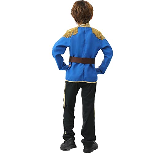 FREE BEAUTY Blue Boys Prince Charming Costume-Kids Halloween Christmas Party Cosplay Prince Costumes with Belt (L)