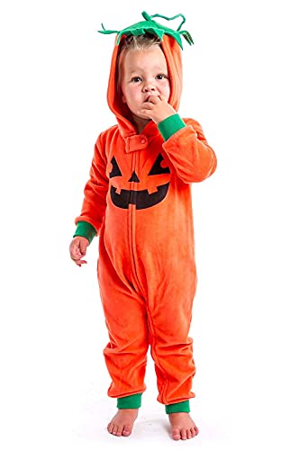 Tipsy Elves Cute Baby Orange Pumpkin Playsuit with Hood for Dress Up and Family Photos Size 6-12M