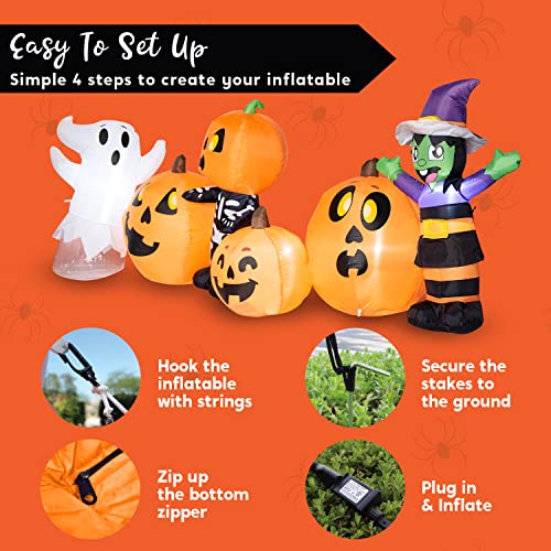Joiedomi Halloween Inflatable 8 ft Long Three Halloween Characters and Pumpkin Patch Blow Up Inflatables with Build-in LEDs for Halloween Party Indoor, Outdoor Yard Lawn Garden Decorations
