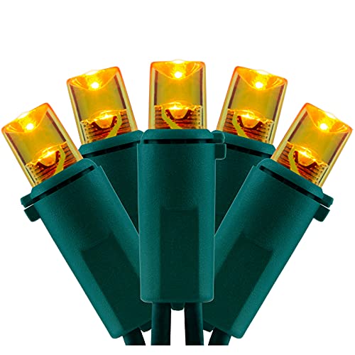 YULETIME Orange Wide Angle LED Christmas Lights with Green Wire, 66 Ft 200 Count UL Certified Commercial Grade 5mm Halloween String Light Set (Orange)