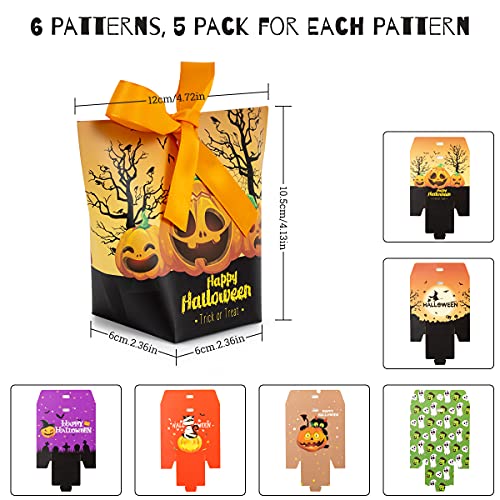 NILUTO 30 Pcs Hallween Candy Bags Treat Bags Paper with Ribbon Bags Trick or Treat Sweet Goodie Bags Halloween Treats Bags 6 Styles Halloween Goodies Bags