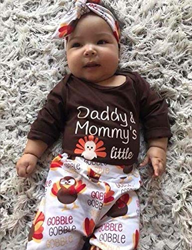 oklady Baby Thanksgiving Outfit Newborn Boy Girl Letter Print Romper Turkey Print Pant With Hat Clothes set(3-6 Months)