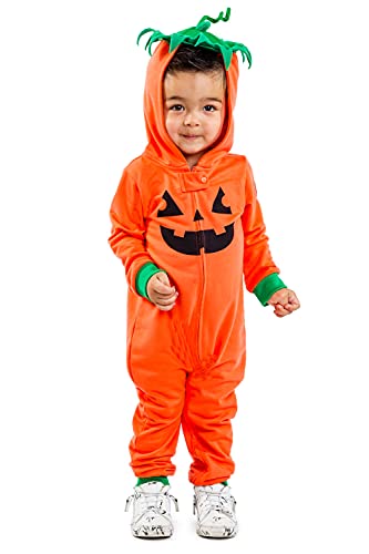 Tipsy Elves Cute Baby Orange Pumpkin Playsuit with Hood for Dress Up and Family Photos Size 6-12M