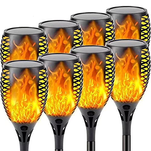 8-Pack 66LED 41IN Solar Flame Torch (Super Larger Size & Upgraded Vivid Flame), Waterproof Solar Lights Outdoor Decorative with Flickering Flame, Outdoor Lights for Garden Patio Halloween Pathway