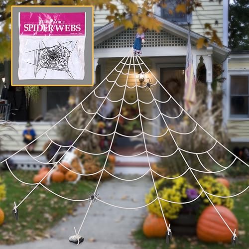 Giant Spider Web & Small Spiders Halloween Decor