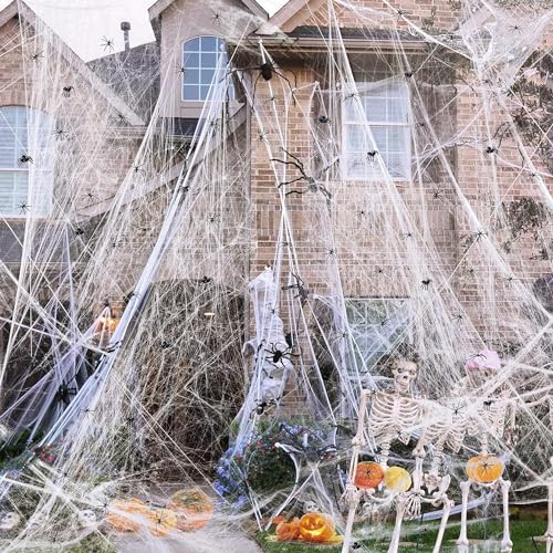 Spooky Spider Web Outdoor Decor with 50 Spiders