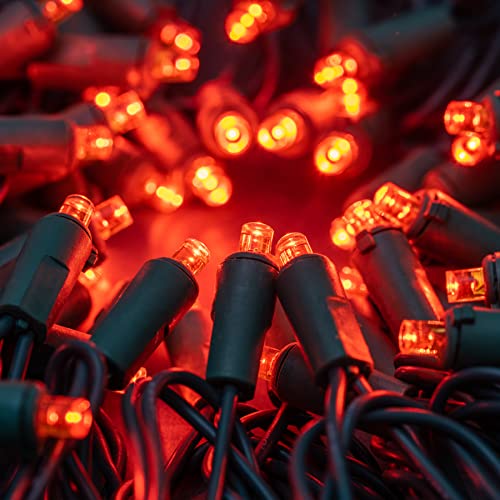 YULETIME Orange Wide Angle LED Christmas Lights with Green Wire, 66 Ft 200 Count UL Certified Commercial Grade 5mm Halloween String Light Set (Orange)