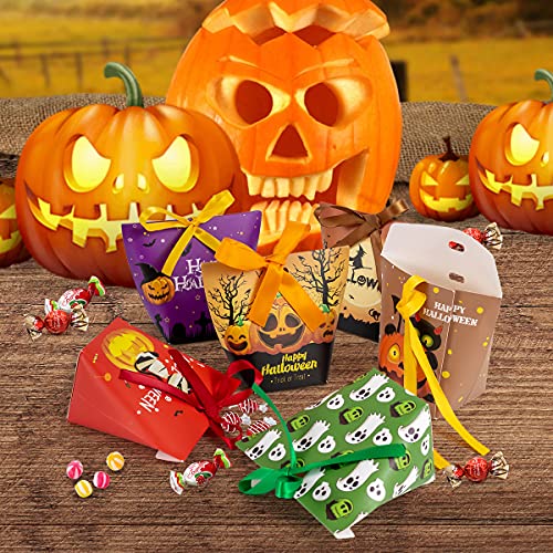 NILUTO 30 Pcs Hallween Candy Bags Treat Bags Paper with Ribbon Bags Trick or Treat Sweet Goodie Bags Halloween Treats Bags 6 Styles Halloween Goodies Bags