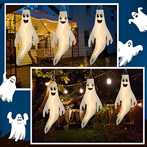 43 Inch Halloween Ghost Windsocks Hanging Decorations - Flag Wind Socks for Home Yard Outdoor Decor Party Supplies (3 Pieces,Batteries Not Included,No Timer)