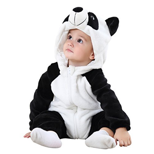 MICHLEY Unisex Baby Boy Girl Hooded Romper Winter Animal Cosplay Jumpsuit Outfits, Panda, 6-12months, Size 80