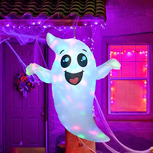 GOOSH 5 FT Height Halloween Inflatables Outdoor Hanging Ghost with Build-in Colorful Flashing LED Light, Blow Up Yard Decoration Clearance for Holiday/Party/Yard/Garden