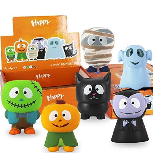Holiday Squishy Toys Party Favors: Pumpkin, Zombie, Black Cat, Mummy, Vampire Halloween Treat Bag Classroom Prizes for Kids,, Stress Reliever