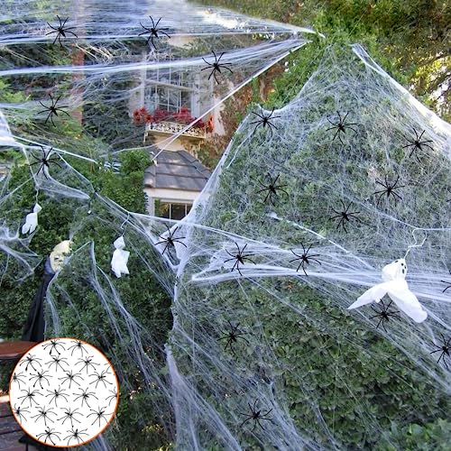 Spooky Spider Web Outdoor Decor with 50 Spiders