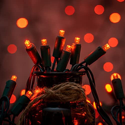 YULETIME Orange Wide Angle LED Christmas Lights with Green Wire, 66 Ft 200 Count UL Certified Commercial Grade 5mm Halloween String Light Set (Orange)