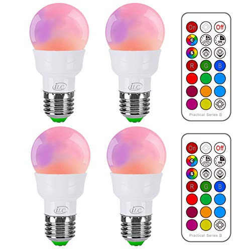 iLC RGB LED Light Bulb, Color Changing 40W Equivalent,5700K Daylight White, 450LM Dimmable 5W E26 Screw Base RGBW, Mood Light Bulb - 12 Color Choices - Timing Infrared Remote Control Included (4 Pack)