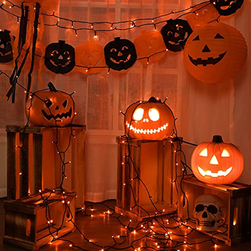 Lomotech Solar Halloween Lights, 2 Pack 72Ft 200 LED Orange Solar Lights with 8 Modes Waterproof Halloween Lights Outdoor for Garden, Patio, Fence, Balcony