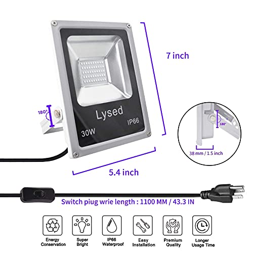 Lysed 30W Black Light, Black Lights for Glow Party, Blacklight Party Glow in The Dark, LED Black Lights Halloween Decorations, IP66 Waterproof (2 Pack)