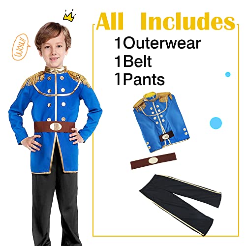 FREE BEAUTY Blue Boys Prince Charming Costume-Kids Halloween Christmas Party Cosplay Prince Costumes with Belt (L)