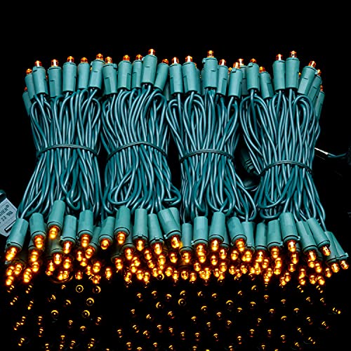 YULETIME Orange Wide Angle LED Christmas Lights with Green Wire, 66 Ft 200 Count UL Certified Commercial Grade 5mm Halloween String Light Set (Orange)